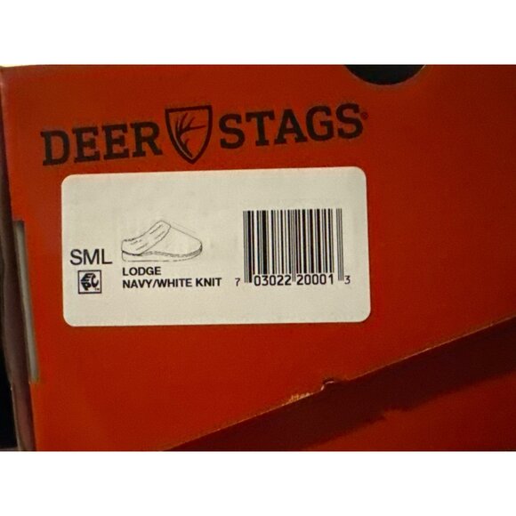 Deer Stags Mens Lodge Round Toe Slip on Slippers, Navy/White Knit, Size S, NIB - Picture 4 of 4